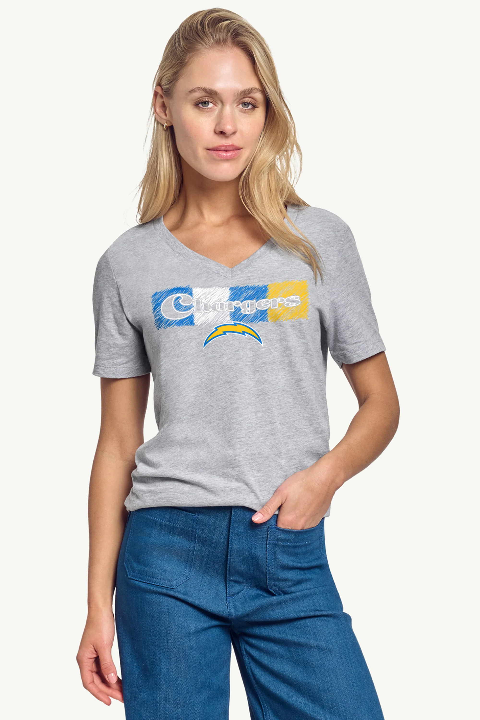 WOMENS LOS ANGELES CHARGERS COLOR SHADING V-NECK T SHIRT - Image 3