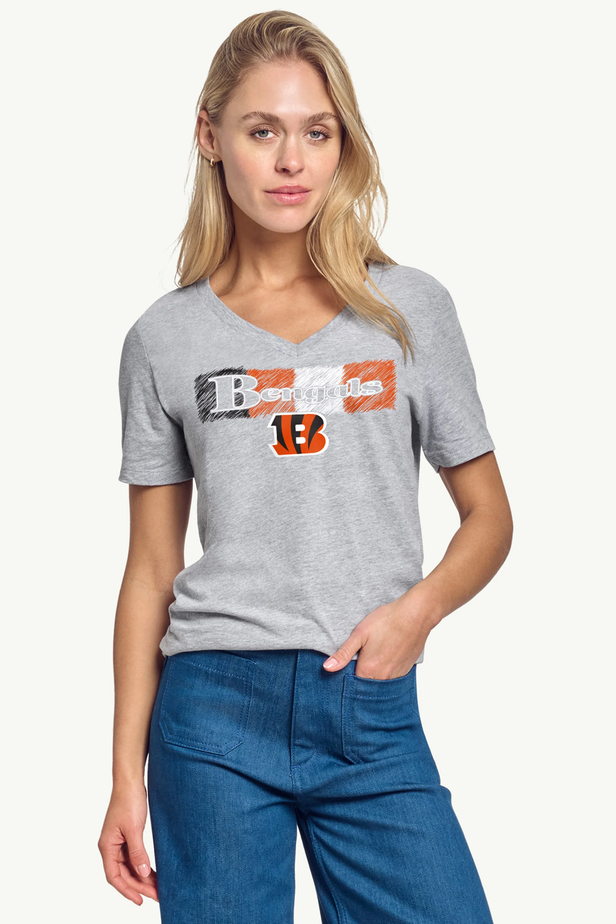 WOMENS CINCINATI BENGALS COLOR SHADING V-NECK T SHIRT - Image 3