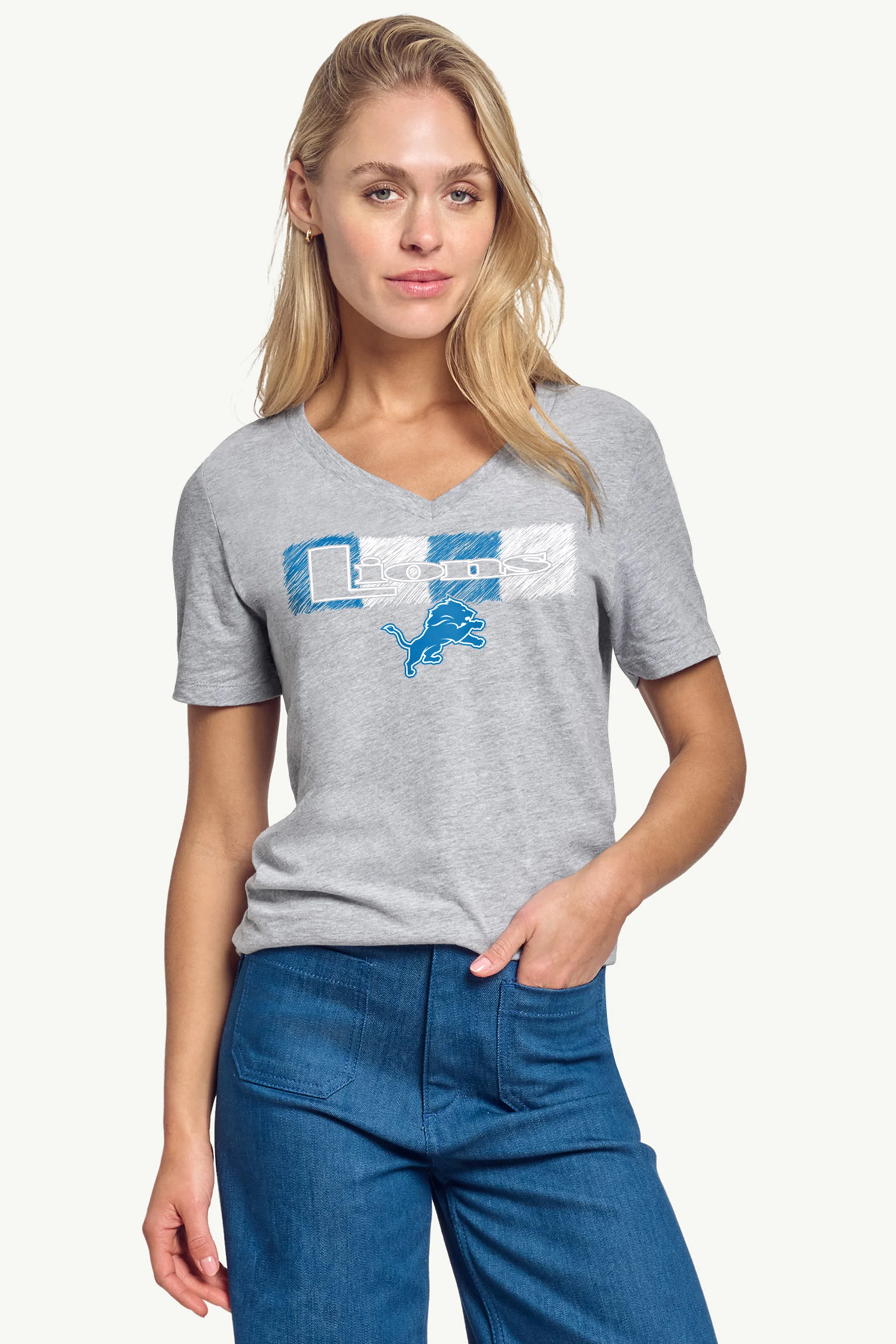 WOMENS DETROIT LIONS COLOR SHADING V-NECK T SHIRT - Image 3
