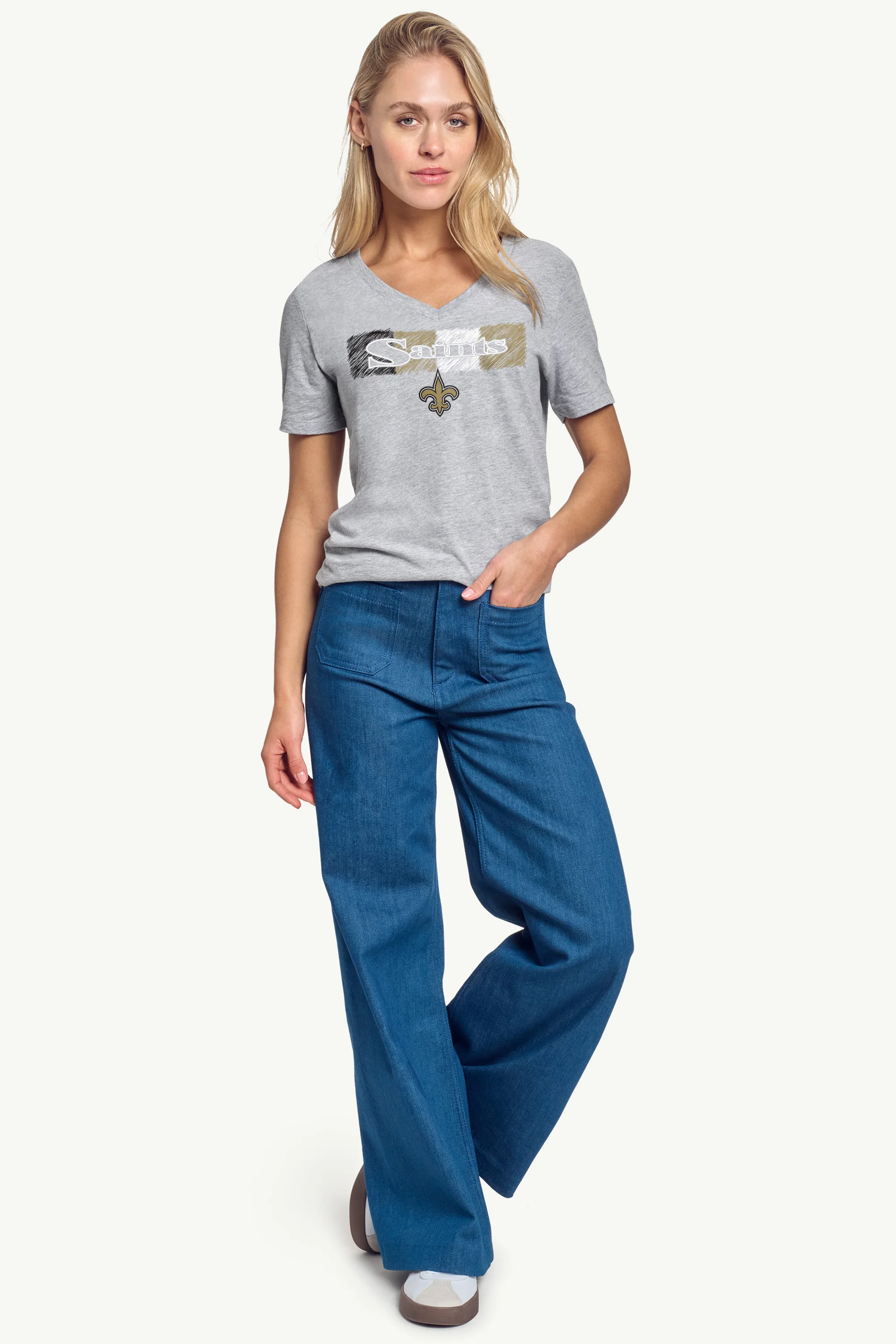 WOMENS NEW ORLEANS SAINTS COLOR SHADING V-NECK T SHIRT - Image 2