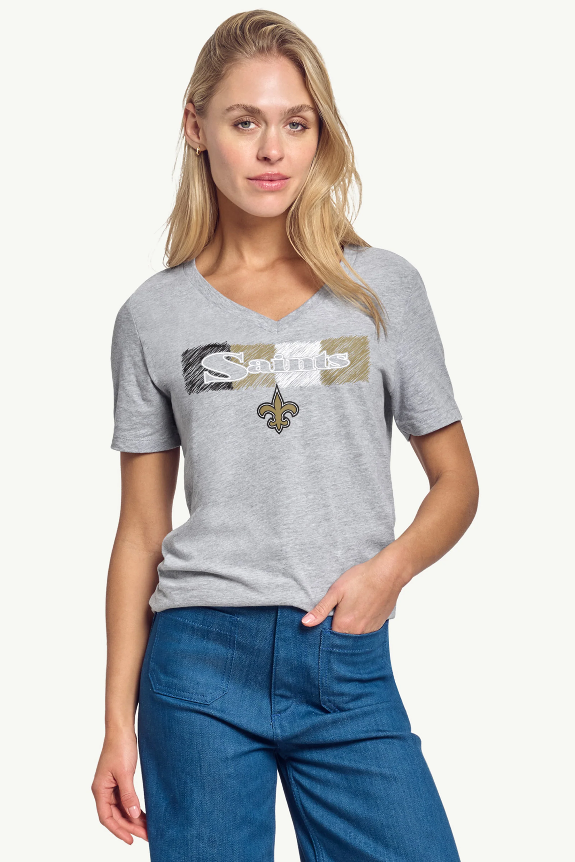 WOMENS NEW ORLEANS SAINTS COLOR SHADING V-NECK T SHIRT - Image 3