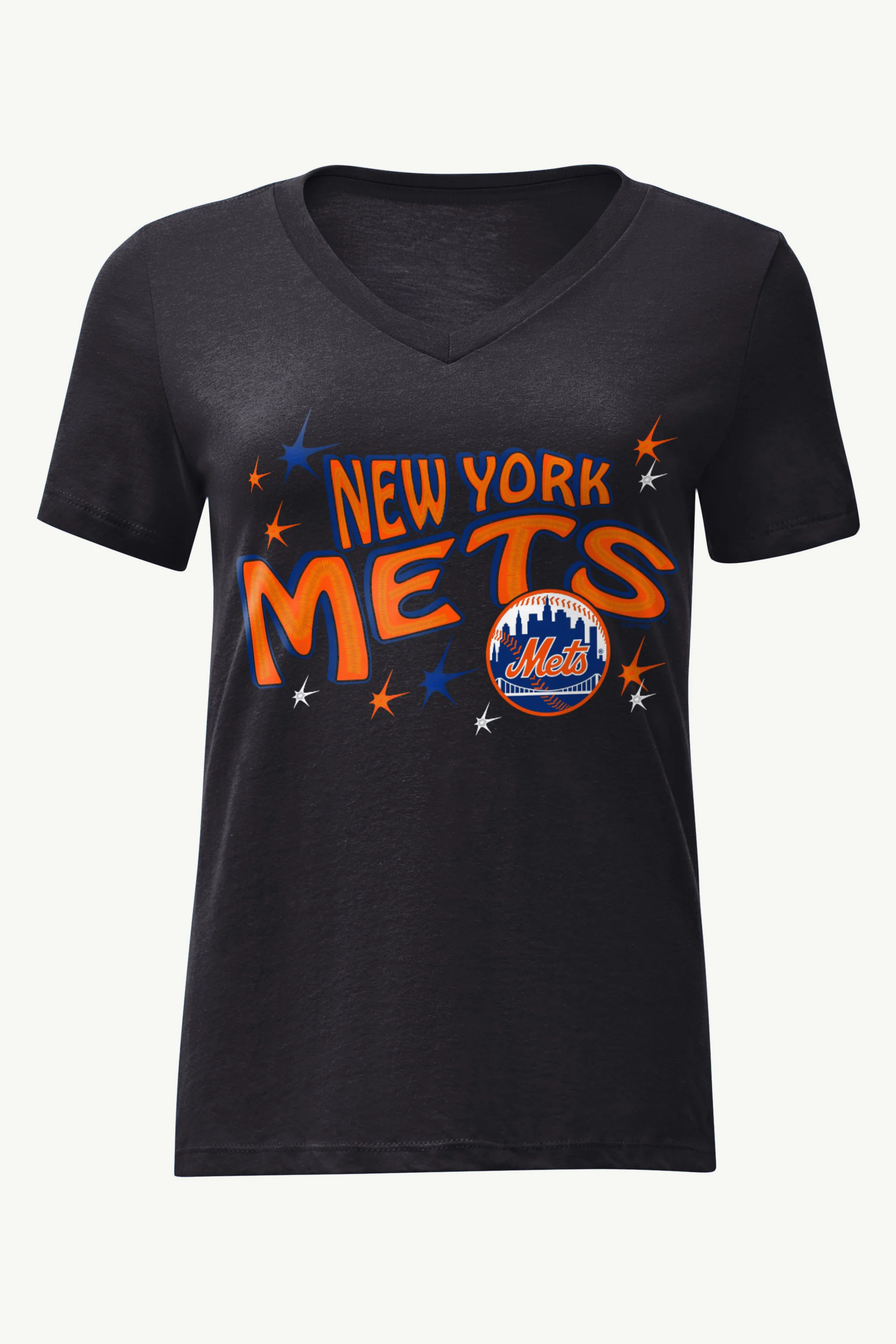WOMENS NEW YORK METS FIREWORKS V NECK T SHIRT