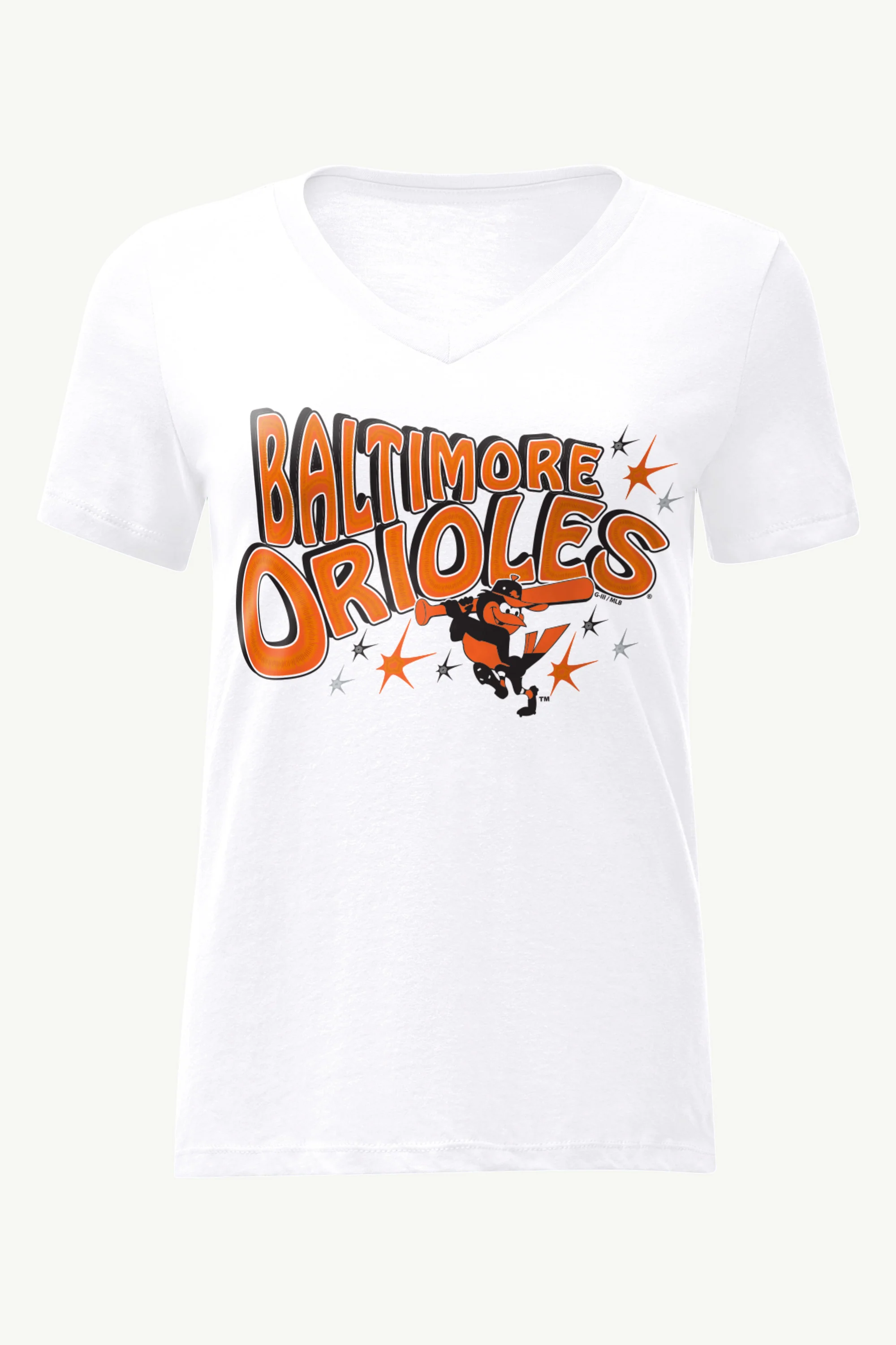 WOMENS BALTIMORE ORIOLES FIREWORKS V NECK T SHIRT - Image 4