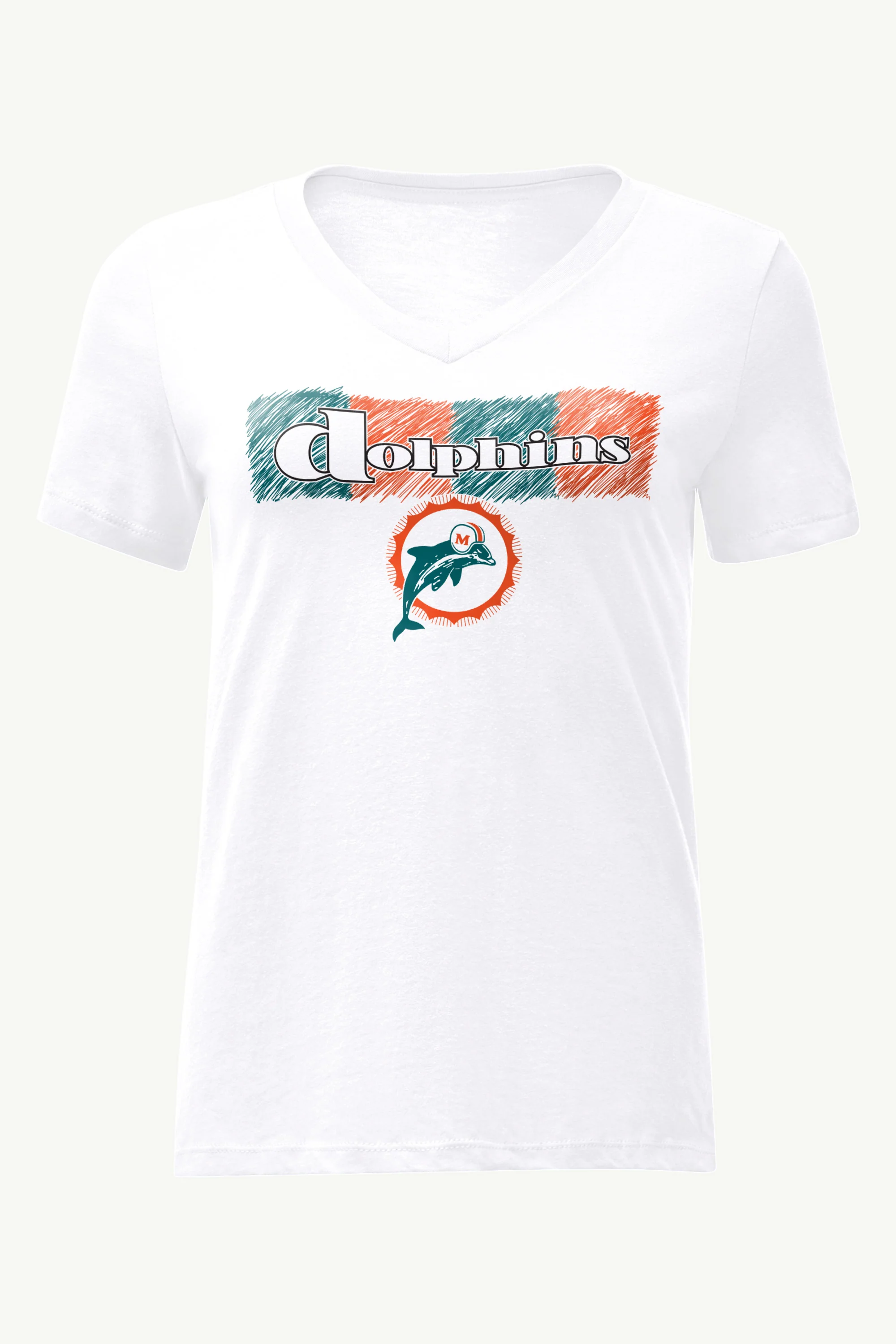WOMENS MIAMI DOLPHINS COLOR SHADING V-NECK T SHIRT